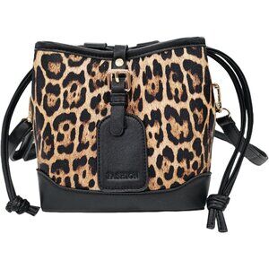 Leopard Print Small Crossbody Bucket Bag PU Leather Water Resistant for Women